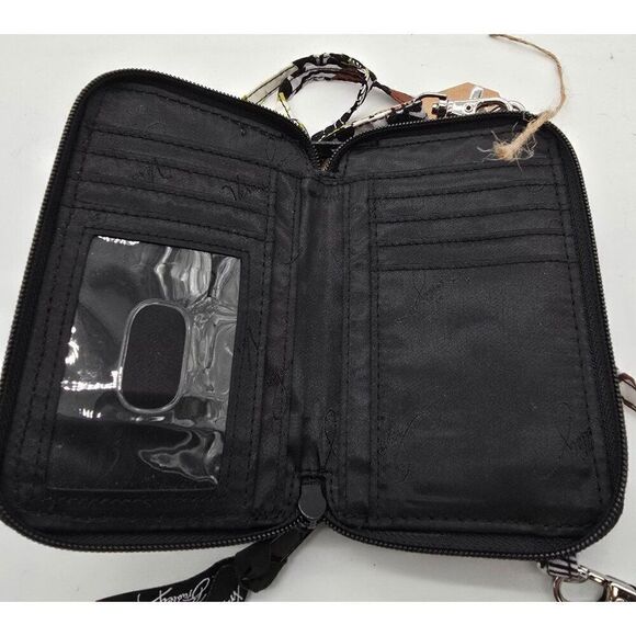 Vera Bradley Crossbody Wristlet Wallet - Black & White Floral Pattern Cocoa moss - Picture 6 of 10